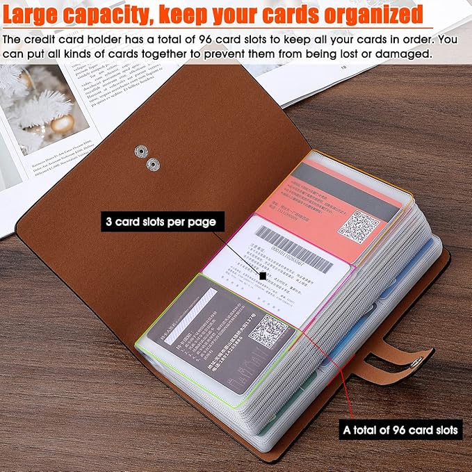 RFID Credit Card Holder, Leather Business Card Organizer with 96 Card Slots, Credit Card Protector for Managing Your Different Cards and Important Documents to Prevent Loss or Damage (Black)-DeskLoop Office