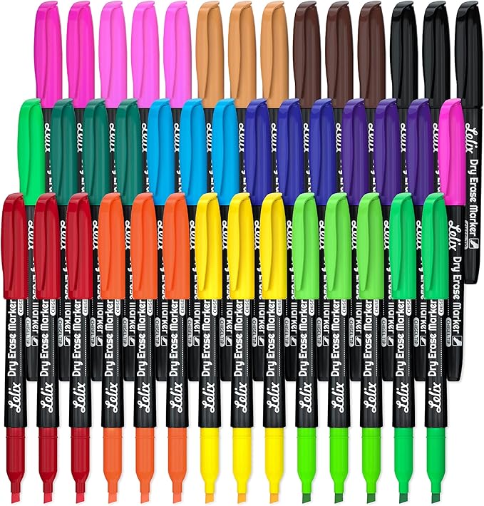 Lelix Dry Erase Markers - 42 Pack, 14 Colors, Chisel Tip, Perfect for Kids & School, Office Use, Whiteboard & Mirror Writing-DeskLoop Office