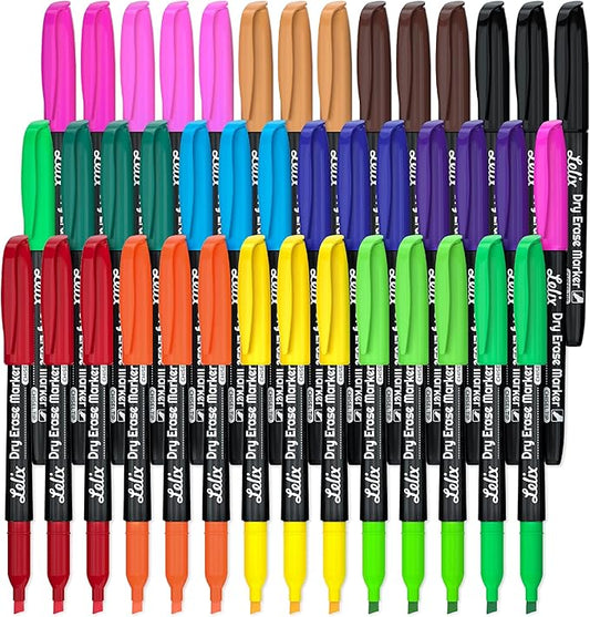 Lelix Dry Erase Markers - 42 Pack, 14 Colors, Chisel Tip, Perfect for Kids & School, Office Use, Whiteboard & Mirror Writing-DeskLoop Office