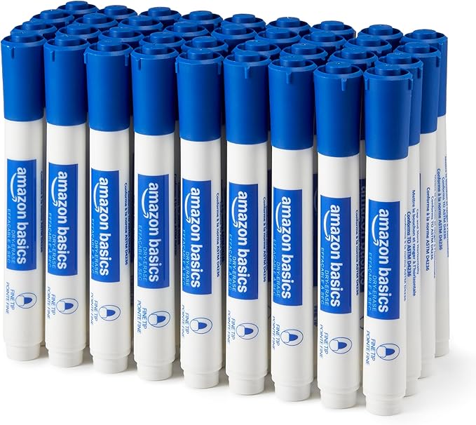 Amazon Basics Low-Odor Dry Erase Whiteboard Markers, Fine Tip, Blue, 36 Count-DeskLoop Office