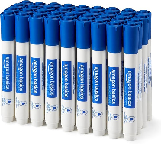 Amazon Basics Low-Odor Dry Erase Whiteboard Markers, Fine Tip, Blue, 36 Count-DeskLoop Office