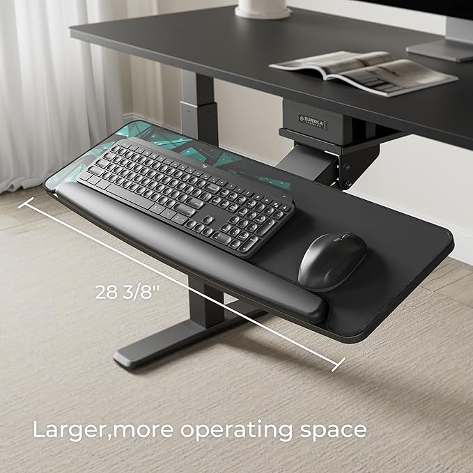EUREKA ERGONOMIC Height Adjustable Mouse & Keyboard Tray Under Desk, 28x10'' Large Slide Out Swivel Tilt Computer Keyboard Drawer with Mouse Pad for Gaming Home Office Desk, Dual Mount-DeskLoop Office