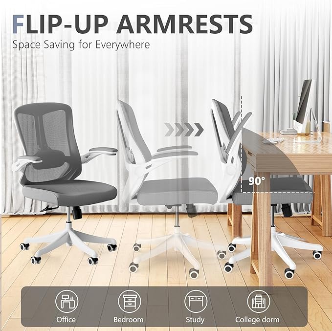 Computer Office Chair, Ergonomic Comfort Home Desk Chair, Mid Back Gaming Chair with Wheels, Adjustable Height, Lumbar Support, Flip-up Armrest with 350LBS Capacity-DeskLoop Office