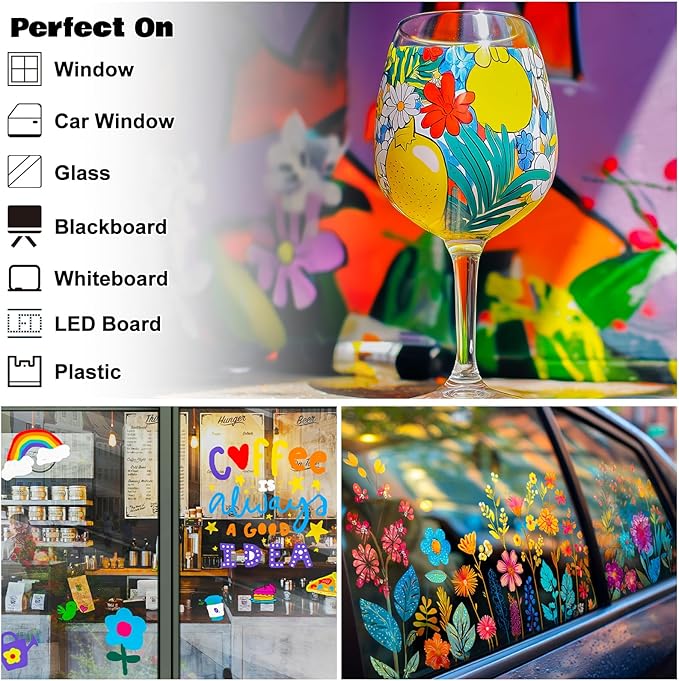 FansArriche Liquid Chalk Markers, 15mm Jumbo Car Window Markers, 8 Pack Erasable Neon Chalk Pens for Chalkboard, Blackboard, Glass, Signs, 3-in-1 Nib-DeskLoop Office