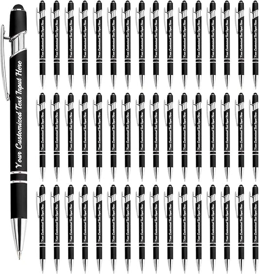 Personalized Ballpoint Pen 48pcs, Custom Pens Free Engraved Bulk with Name Logo, Soft Black Ink Stylus with Touch Metal Office, Gift for Anniversaries, Graduations, Birthdays-DeskLoop Office