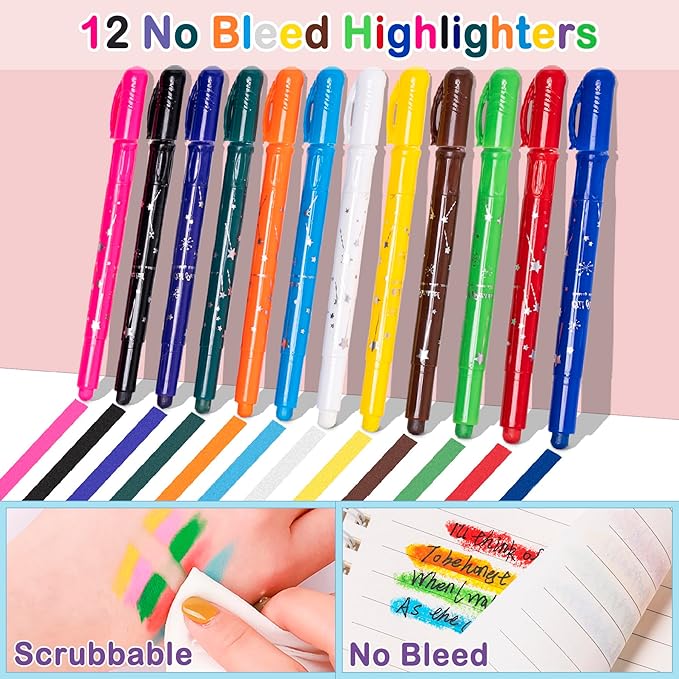No Bleed Bible Highlighter Pen Set Study Supplies for Women - Pencil Pouch,12 Highlighters with 75 Tabs, 16 Gel Pens ( Black & Color Ink ) Notebook - Bible Journaling Catholic Christian Gift, Green-DeskLoop Office