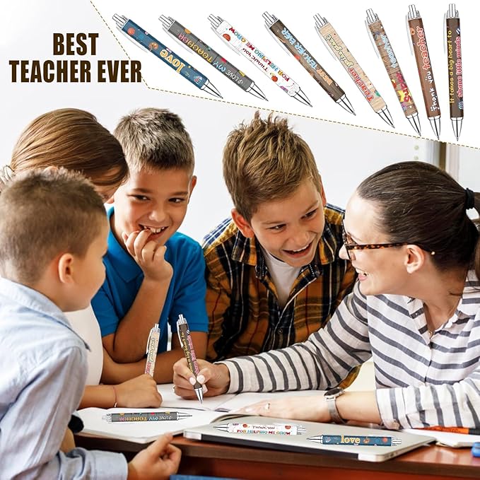 Idealmuzik 8 Teacher Pens,Gift for Teacher,Fun Cute Funny Best Pens Set,Teach Love Inspire Writing School Sayings Preschool Appreciation Gifts in Bulk-DeskLoop Office