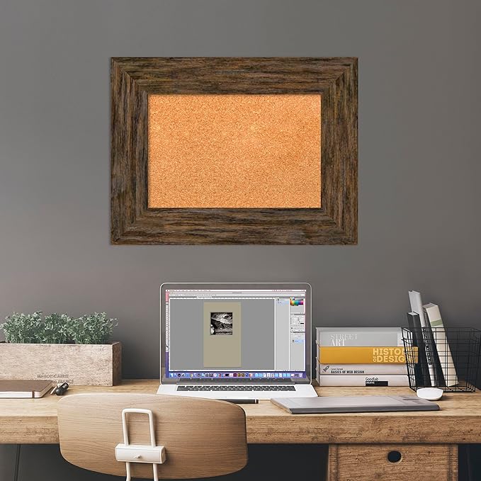 Amanti Art Natural Cork Board for Wall, 19x25 Vision Board with Brown Wood Frame, Small Corkboard Office Decor for Home Organization, Country Rustic Corkboard Pinboard to Display Items for Home-DeskLoop Office