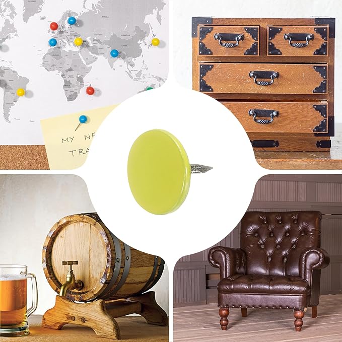 uxcell 120Pcs Push Pins, 11mmx10mm Round Flat Head Decorative Thumb Tacks Upholstery Tacks for Cork Board Office Wall Hangings, Light Yellow-DeskLoop Office