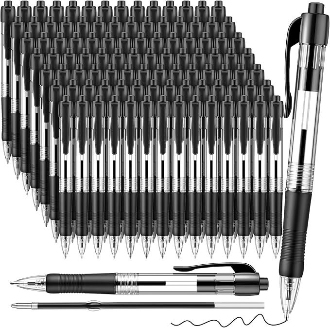 Fulmoon 100 Pcs Gel Ink Pens Retractable Ballpoint Medium Point 1.0 mm Ballpoint Smooth Writing Click Pens for Journal Writing Office Home(Black Ink)-DeskLoop Office