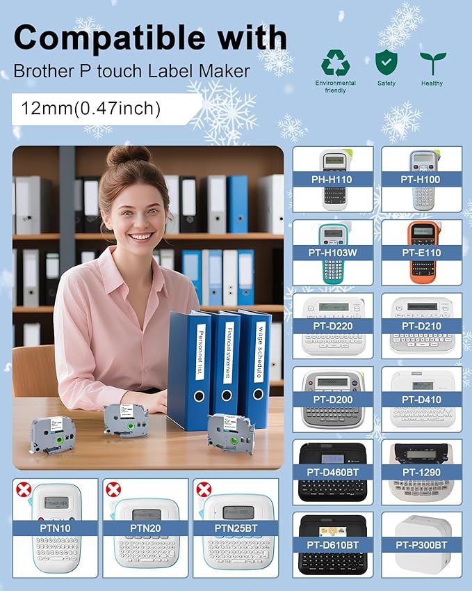 Label Maker Tape Replacement for Brother P Touch Label Tape TZE-231 Tz231 Laminated Tape Black on White 12mm 0.47 inch x 26.2ft 8m 1/2 for Ptouch PTD400AD PTH110 PT-D210 PT-D400 PTD600 PTD220,5 Pack-DeskLoop Office