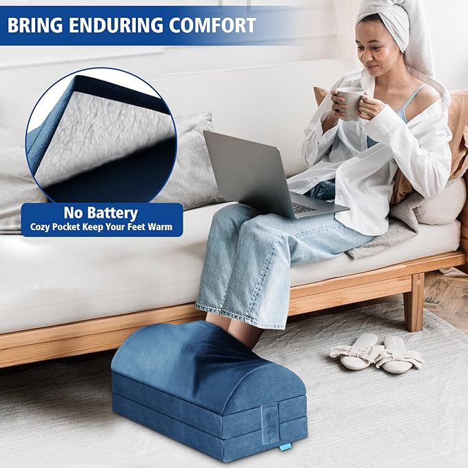 XXL(20in) Foot Rest for Under Desk at Work with 3 Adjustable Heights, Foot Stool with Bamboo Charcoal Foam, Feet Warm Pocket Footrest for Office Gaming Chair, for Leg Support -Blue-DeskLoop Office