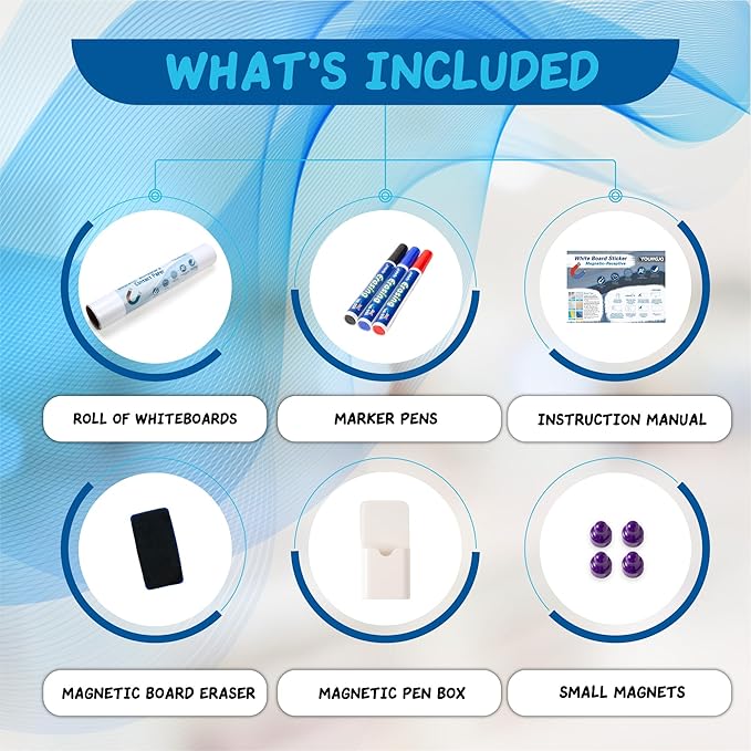 YOUNGJQ Magnetic Whiteboard Contact Paper 20" x 12" Adhesive Dry Erase White Board Sticker for Wall Peel and Stick Wallpaper for Fridge Home Office-DeskLoop Office