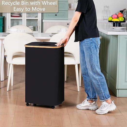 efluky Recycle Bins for Kitchen 100L (26 Gallon), Recycling Bin with Wheels and 2 Removeable and Reusable Inner Bags, Kitchen Recycling bin with lid for Bottle Can Plastice Stickers, Black-DeskLoop Office