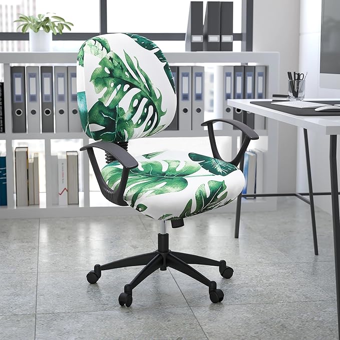 Smiry Stretch Printed Office Computer Chair Covers, Universal Washable Removable Desk Rotating Chair Slipcovers Protector, Seat + Backrest Cover - Green-DeskLoop Office