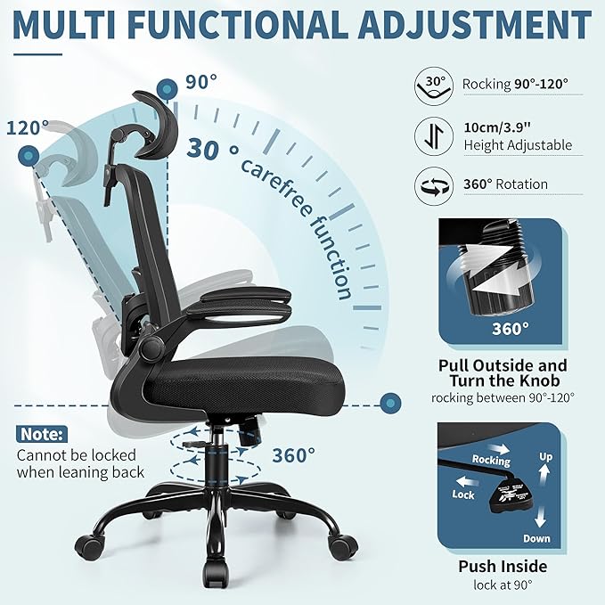 FelixKing Ergonomic Office Chair, Headrest Desk Chair with Adjustable Lumbar Support, Home Office Swivel Task Chair with High Back and Armrest, Adjustable Height Gaming Chair(Black)-DeskLoop Office
