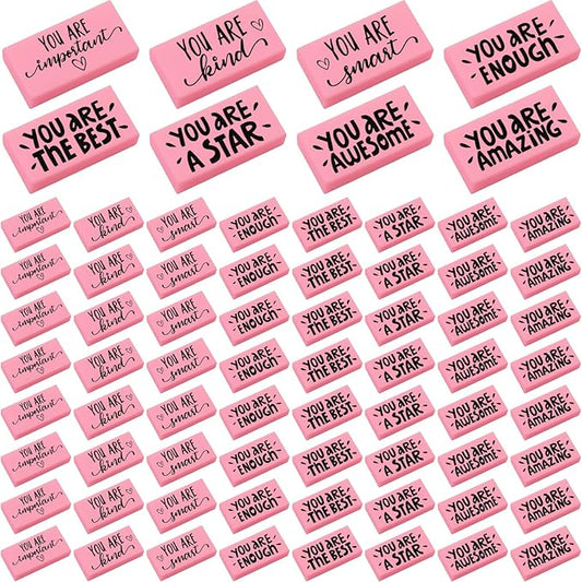 PerKoop 100 Pcs Pcs Inspirational Pink Erasers Bulk Small Motivational Block Pencil Erasers Back to School Gifts for Classroom Students Teachers Office Stationery Supplies-DeskLoop Office