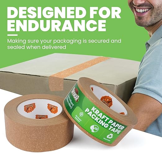 Eco-Friendly Kraft Paper Tape, Biodegradable Heavy Duty Packing Tape 2Inch x 55Yard, Recyclable Packaging Tape Self Adhesive Box Tape for Shipping, Sealing, Moving & Masking, 48Rolls-DeskLoop Office
