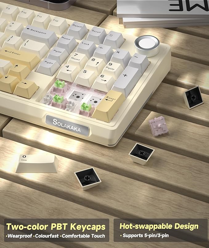 KI99 Pro 96% Wireless Mechanical Gaming Keyboard, Creamy Keyboard with Number Pad, Hot-Swappable Pre-Lubed Switches, Gasket Structure RGB Keyboards for Gamer/PC/Laptop(Beige White)-DeskLoop Office