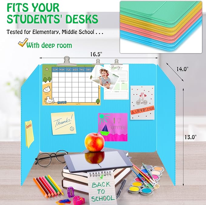24 Pack Desk Privacy Panel Desk Divider - Pastel Colorful Testing Dividers for Classroom Supplies- Easy Clean Privacy Shields for Student Testing Desk dividers- Includes Extra Labels-DeskLoop Office