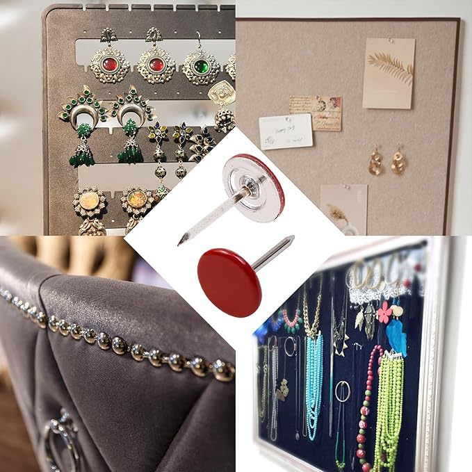 100Pcs Flat Head Upholstery Tacks Home Furniture Decor Tacks Upholstery Nails Flat Push Pins Flat Thumb Tacks Red (11mmx17mm)-DeskLoop Office