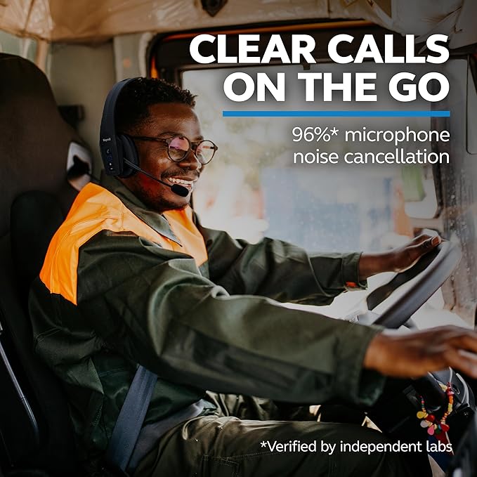 BlueParrott B450-XT Mono Bluetooth Wireless Headphones 96% Noise Canceling Over Head Trucker Headset with Mic, All Day Comfort Padded Headband, 300 ft. Wireless Range, 24 hrs. Talk Time, Black-DeskLoop Office