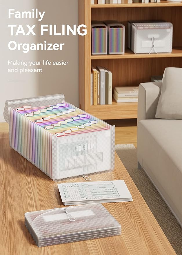 ABC life 26 Pockets Accordian File Folder Organizer Letter Size Expanding File Folder, A4 Portable Document Paper School Organizer, Expandable Multicolor Accordion Filing Folders with Labels(Pink)-DeskLoop Office