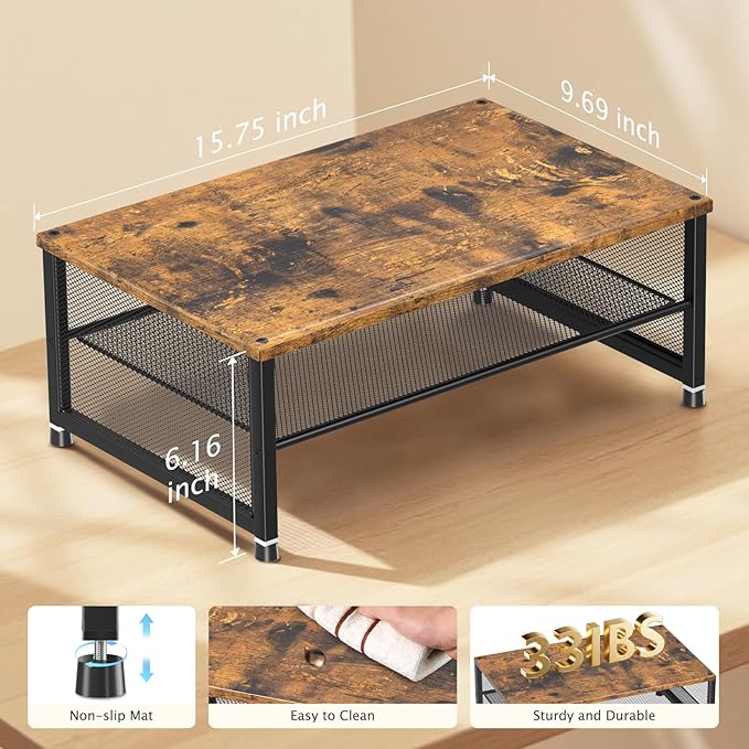 Computer Monitor Stand Riser, Desk Organizers and Accessories, Printer & Laptop Stand, Office Desk Accessories & Desktop Workspace Organizers for Office Supplies (Brown)-DeskLoop Office