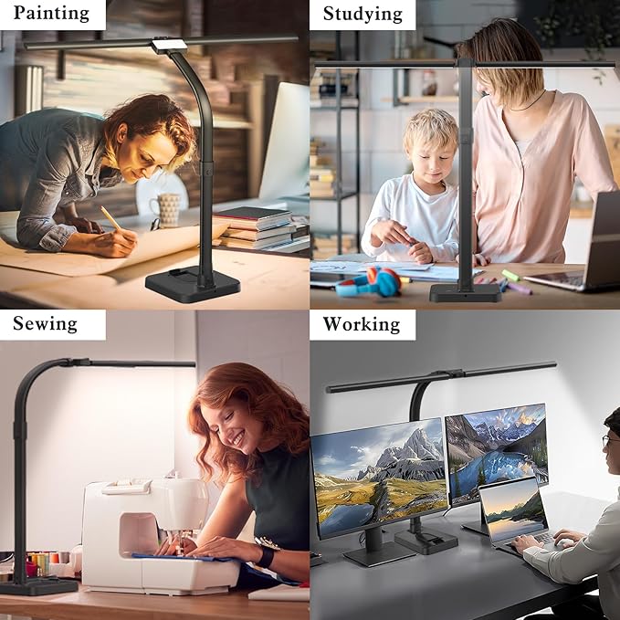 LED Desk Lamp for Home Office, 24W Bright Desk Lamp with Phone Holder Base - 25 Lighting Modes Eye-Caring Desk Light Adjustable Gooseneck Lamp for Workbench Drafting Reading Study-DeskLoop Office