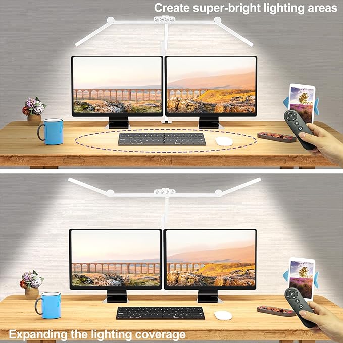 Micomlan Architect Desk Lamp with Clamp, Led Desk Lamp for Home Office with Remote Control, 24W Bright Dimmable Computer Light with Atmosphere Lighting Adjustable Table Light(Remote)-DeskLoop Office