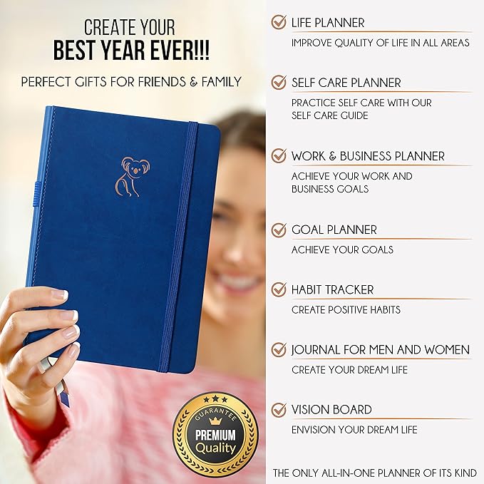 Life Planner - Gratitude Journal for Men & Women | Daily, Weekly & Monthly Planner with Budget Section, Time Blocking, Habit Tracker for Peace of Mind Planning to Increase Productivity & Happiness-DeskLoop Office