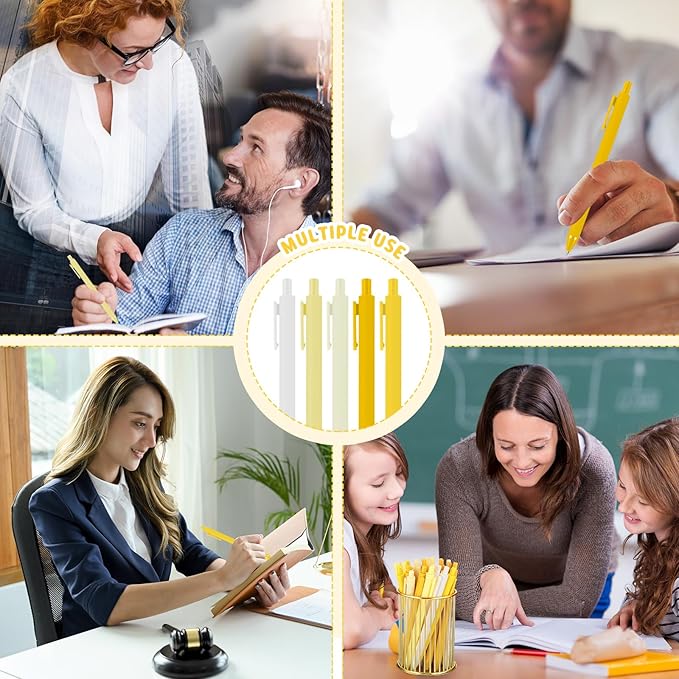 100 Pcs Ballpoint Pens Bulk Retractable Writing 1. 0 mm Black Ink Cute Pens Smooth Writing Color Fancy Gift for Teacher Student Employee Office School Home Baby Shower Supplies (Yellow Series)-DeskLoop Office