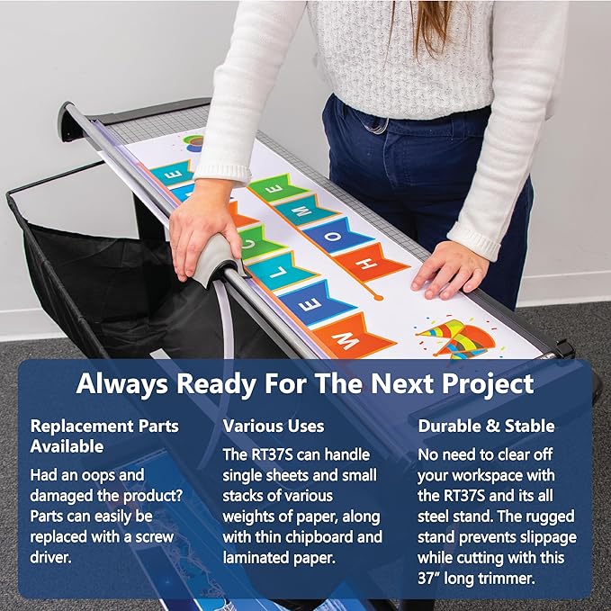 United Office Products RT37S Commercial Rotary Paper Trimmer with Stand and Fabric Catch Tray, Sturdy Metal Base, 38" Cut Length, 10 Sheet Capacity, Paper Cutter for Offices, Schools and Crafts-DeskLoop Office