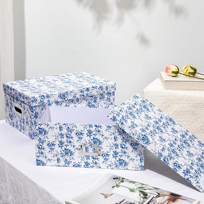 Briful Set of 2 Blue and White Porcelain-Style Storage Boxes - Image 6