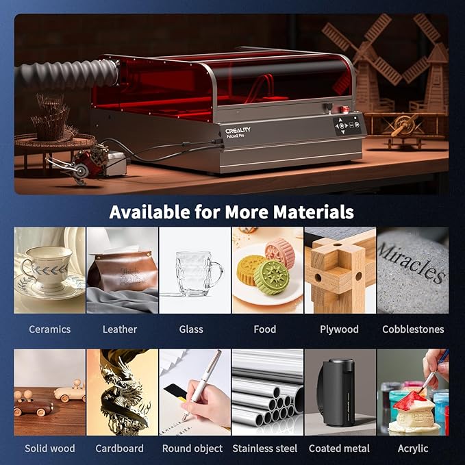 Creality Laser Engraver Enclosed, Falcon2 Pro 40W Output Laser Cutter, 25000mm/min Speed Laser Cutter Machine with Air Assist, Auto Fan, Camera Positioning for Wood and Metal-DeskLoop Office