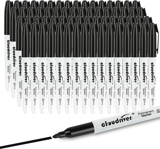 cloudriver Permanent Markers, 148 Pack Black Permanent Markers Set, Fine Point, Bulk Permant Markers Work on Wood, Plastic, Metal, Stone, Glass-DeskLoop Office