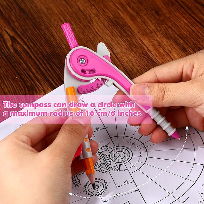 Zonon 1 Set Plastic Geometry Math Set 7 Pcs Includes 6'' / 4 '' Protractor, Drawing Compass, 45/60 Degree Triangle Rulers, 12'' / 6'' Math Ruler Transparent for Office Supplies(Pink)-DeskLoop Office