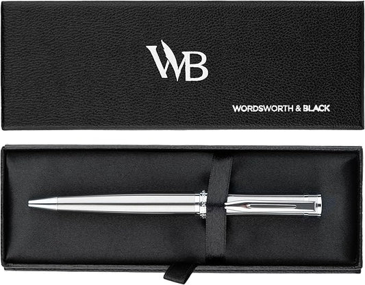 Wordsworth and Black Ballpoint Pen Silver Lacquer- Stunning Luxury Pen Chrome Finish, Ink Refill, Best Gift Set for Men & Women, Refillable, Elegant, Nice Pens, Fine Point-DeskLoop Office