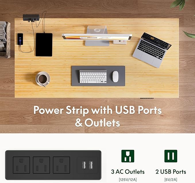 FLEXISPOT EN2 Whole-Piece Bamboo Standing Desk with Clamp Power Strip, 55 x 28 Electric Stand Up Height Adjustable Desk with Cable Management (Grey Frame + 55" Bamboo Top, 2 Packages)-DeskLoop Office