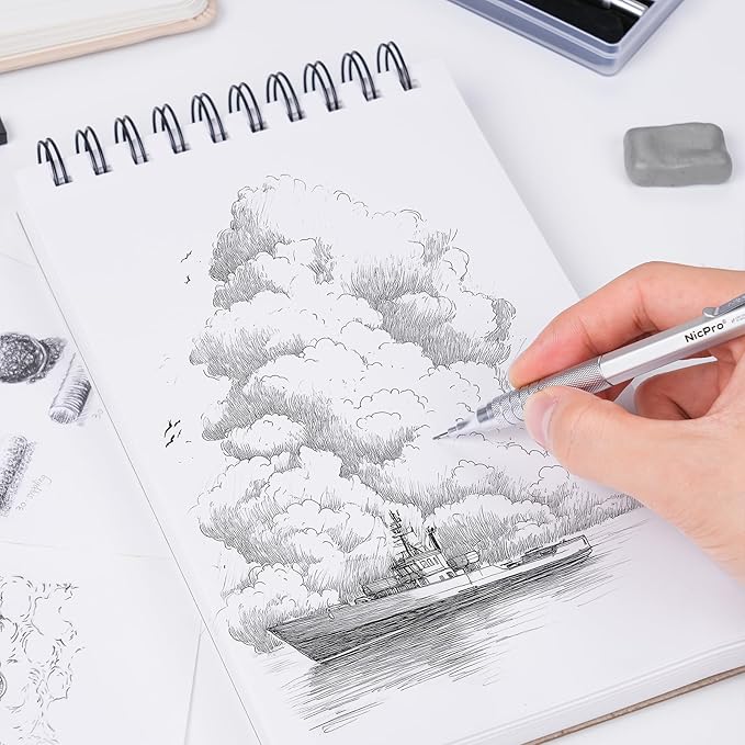 Nicpro Metal Mechanical Pencil Set, 5 PCS Art Drafting Pencils 0.3, 0.5, 0.7, 0.9 mm & 2mm Graphite Lead Holder For Sketching Drawing With 9 Tubes (4B 2B HB 2H Colors) Lead Refills Erasers Case-DeskLoop Office