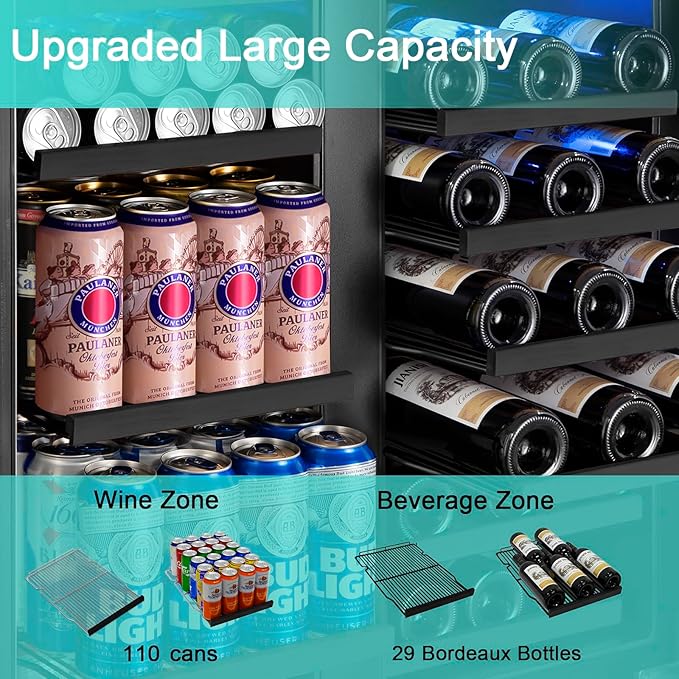 30'' Wine and Beverage Refrigerator, Upgrade Dual Zone Wine Cooler, 30 Inch Wine beverage Fridge Built in or Freestanding Under Counter Large Capacity Glass Door Advanced Cooling System,Black-DeskLoop Office