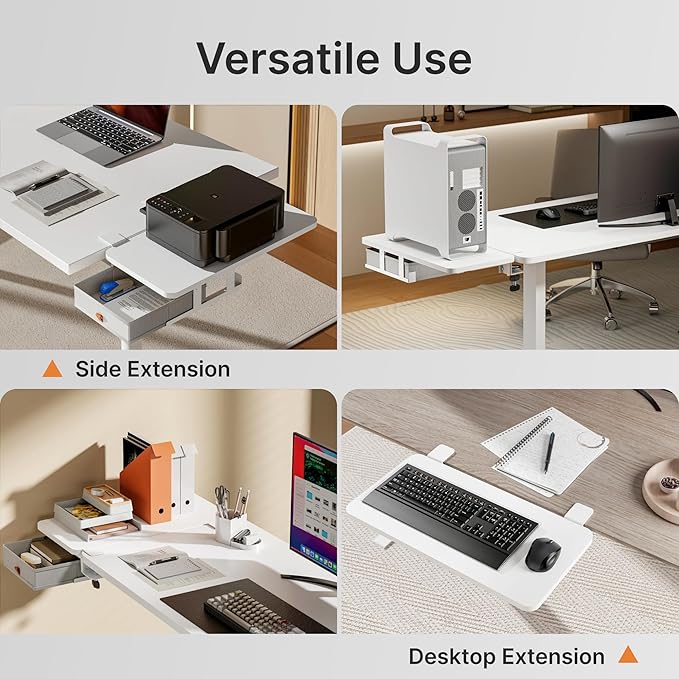 Desk Extender Tray, 24" x 12" Clamp On Desk Shelf, Desk Extension with Storage Drawer, Table Desk Arm Rest, Clamp On Keyboard Tray for Office and Home, Workstation Organizer, Medium, White-DeskLoop Office