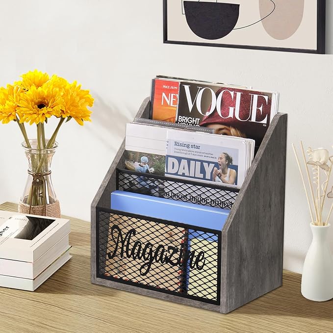 YINMIT Magazine Holder, Stepped 3 Tier Magazine Rack Floor, Magazine Storage Basket, Folder Organizer Bin for Magazines,Books,Newspapers,Tablets-DeskLoop Office