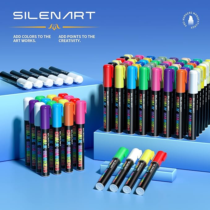 SILENART Chalk Markers for Blackboard - 24 Pack - 8 Neon & 8 Metallic & 8 Vintage Chalkboard Marker - Erasable Pen for Windows, Glass, Whiteboard and Dry Erase Board-DeskLoop Office