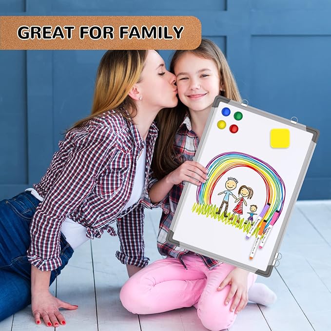 Monthly Calendar Whiteboard Dry Erase Cork Board Combination for Wall, 17"x13" Magnetic Dry Erase Board, Double-Sided White Board, Portable Board for Office, Kitchen, Planning, Memo, School, Home-DeskLoop Office