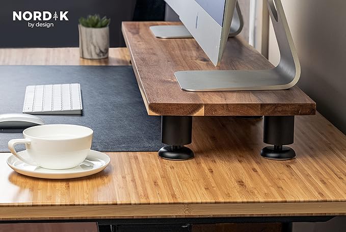 Nordik Large Dual Monitor Riser for 2 - Premium Handmade Hardwood Acacia Computer - Laptop TV Stand with Storage for Desk Accessories - Organizer Television-DeskLoop Office