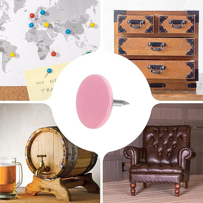 uxcell 60Pcs Upholstery Tacks, 11mmx10mm Flat Head Thumb Tack Decorative Furniture Nails Push Pins for Furniture Sofa Headboards, Pink-DeskLoop Office