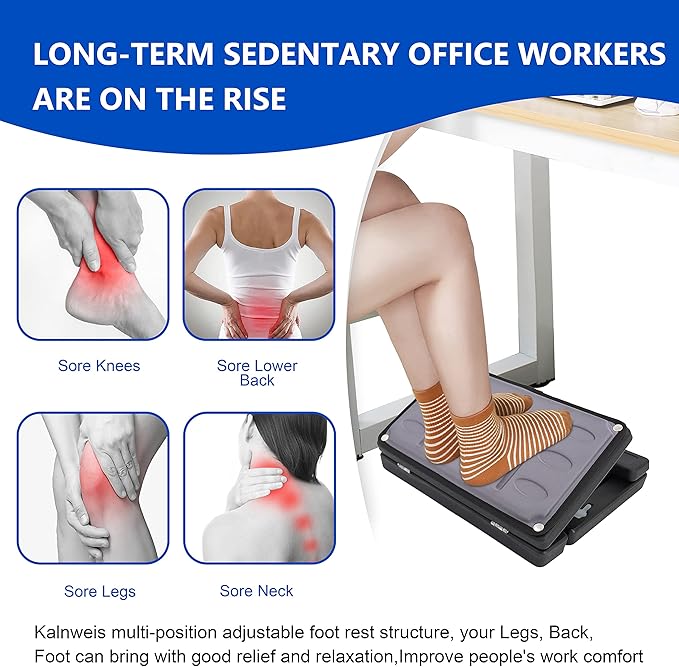 Adjustable Foot Rest and Footstool Under Desk, Ergonomic Leg Rest with Massage Roller, Height & Angle Adjustable, Detachable Cushion for Office and Home (Gray)-DeskLoop Office