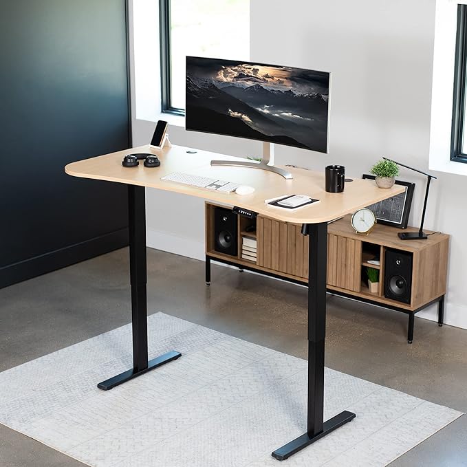 VIVO Electric 63 x 32 in Standing Desk, Memory Height Adjustment, 1B Series, Light Wood Top Black Frame, DESK-KIT-1B1C-DeskLoop Office