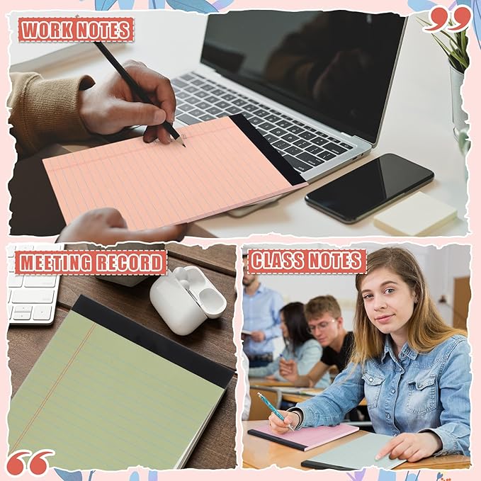 Lincia 12 Pcs 12 Pcs 5" x 8" Small Legal Pads Colored Lined Note Pads Narrow Ruled Writing Notepads 50 Sheets Per Micro Paper Notebook Lined and Perforated for College Office Supplies (Earthy Colors)-DeskLoop Office